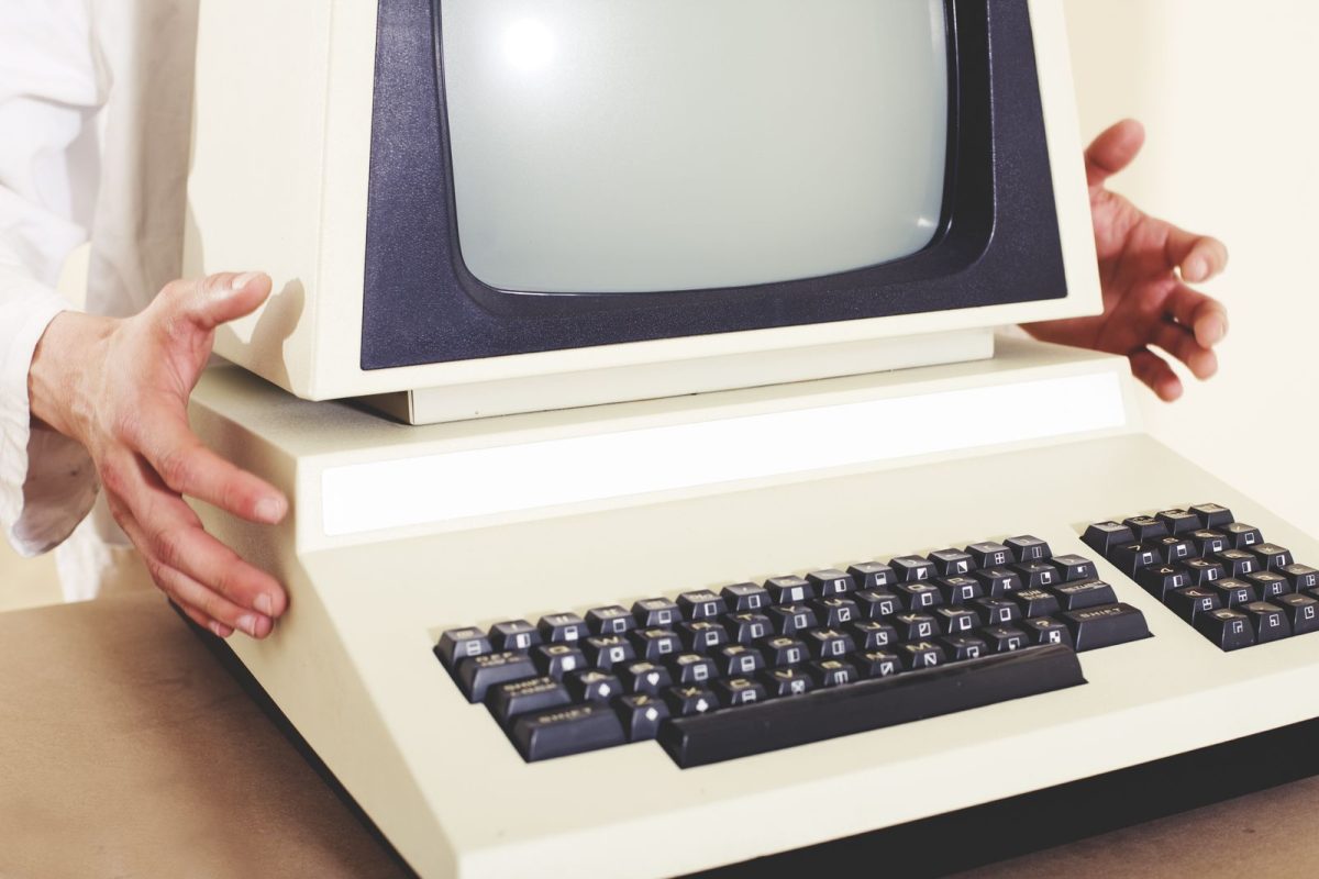 Vintage desktop computer with a CRT monitor and keyboard